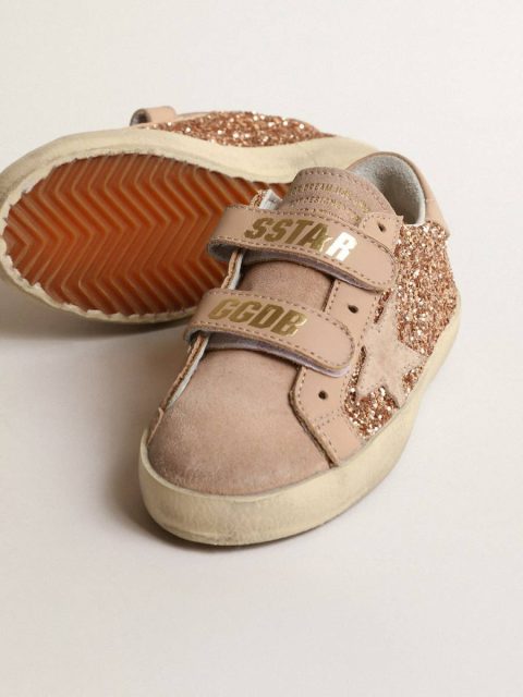 Kids Golden Goose Little Girls (1-3 Years) Old School Junior In Peach-Pink Glitter With Pink Suede Star - Image 3