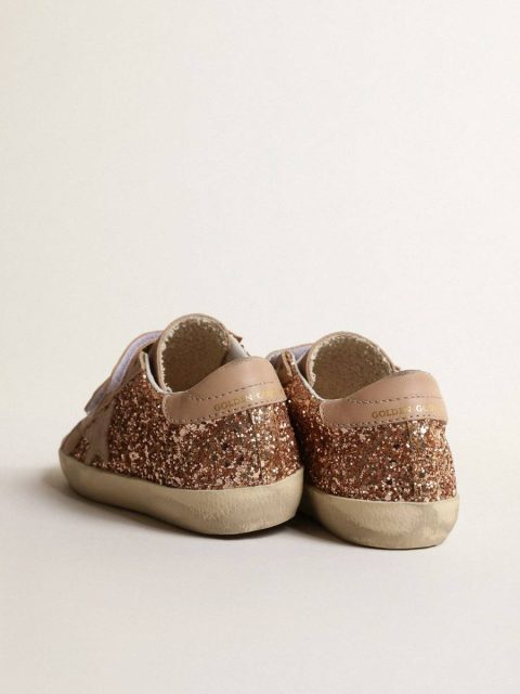 Kids Golden Goose Little Girls (1-3 Years) Old School Junior In Peach-Pink Glitter With Pink Suede Star - Image 4
