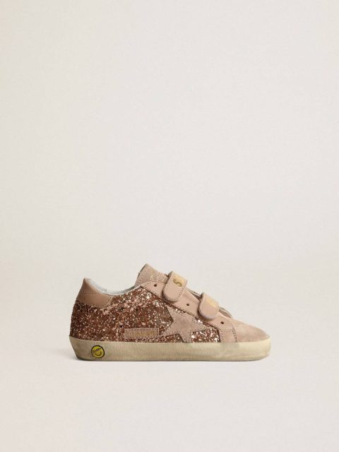 Kids Golden Goose Little Girls (1-3 Years) Old School Junior In Peach-Pink Glitter With Pink Suede Star