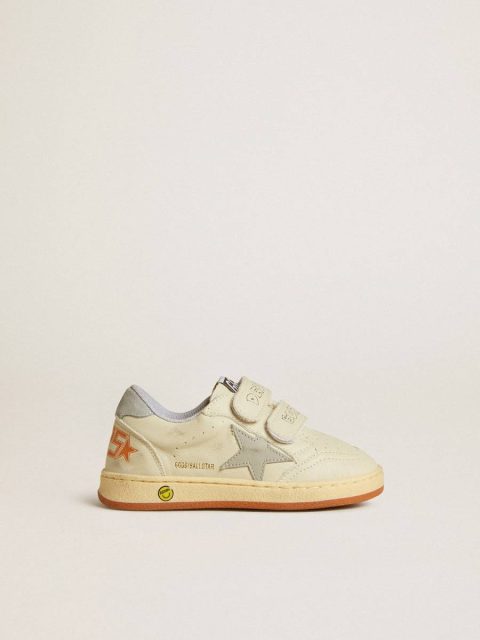 Kids Golden Goose Off-White Ball Star Teen In White Leather With Powder Blue Star And Heel Tab Boys (4-10 Years)