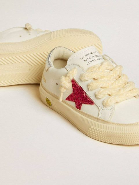 Kids Golden Goose White May Young With Fuchsia Glitter Star And Metallic Leather Heel Tab Girls (4-10 Years) - Image 4