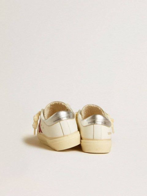 Kids Golden Goose White May Young With Fuchsia Glitter Star And Metallic Leather Heel Tab Girls (4-10 Years) - Image 5