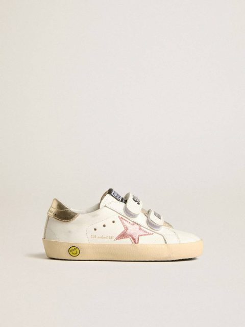 Kids Golden Goose Young Old School In Leather With Metallic Peach Leather Star Girls (4-10 Years)