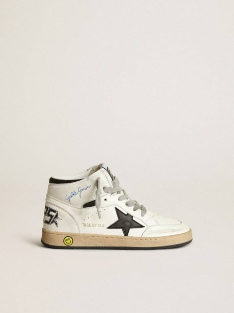 Kids Golden Goose Young Sky-Star In White Nappa With Black Star And Heel Tab Boys (4-10 Years)