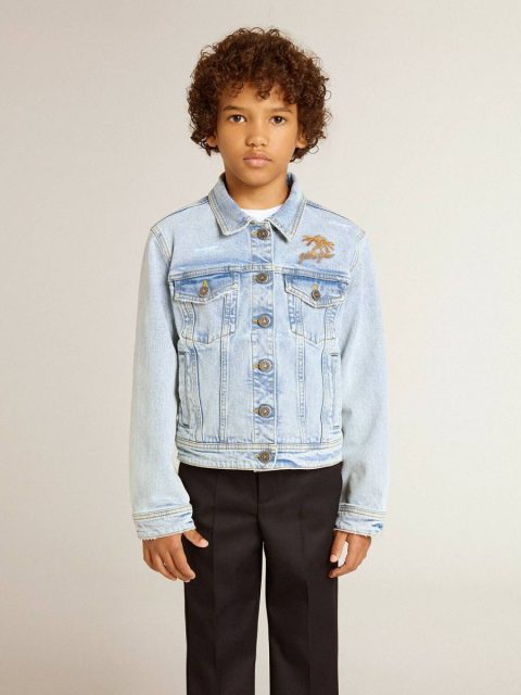 Kids Light Denim Jacket With Embroidery Topwear Selection (4-12 Years) Golden Goose Light Denim - Image 2