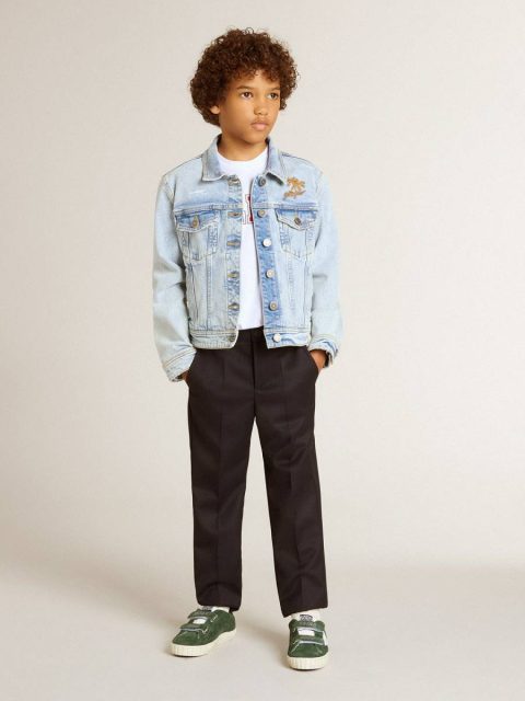 Kids Light Denim Jacket With Embroidery Topwear Selection (4-12 Years) Golden Goose Light Denim - Image 3