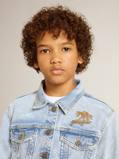 Kids Light Denim Jacket With Embroidery Topwear Selection (4-12 Years) Golden Goose Light Denim - Image 5