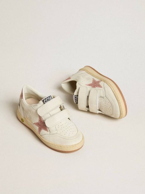 Kids Little Girls (1-3 Years) Ball Star Junior In Nappa With Peach-Pink Glitter Star And Heel Tab Golden Goose - Image 2