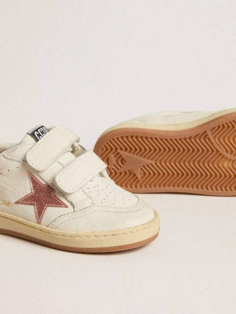 Kids Little Girls (1-3 Years) Ball Star Junior In Nappa With Peach-Pink Glitter Star And Heel Tab Golden Goose - Image 3