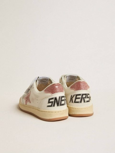 Kids Little Girls (1-3 Years) Ball Star Junior In Nappa With Peach-Pink Glitter Star And Heel Tab Golden Goose - Image 4