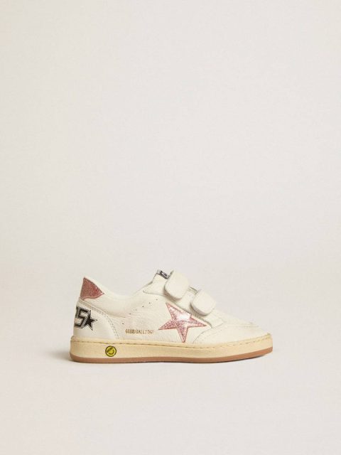 Kids Little Girls (1-3 Years) Ball Star Junior In Nappa With Peach-Pink Glitter Star And Heel Tab Golden Goose