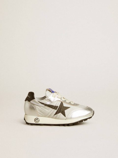 Kids Marathon Young In Silver Nylon With Black Star And Leather Heel Tab Boys (4-10 Years) Golden Goose