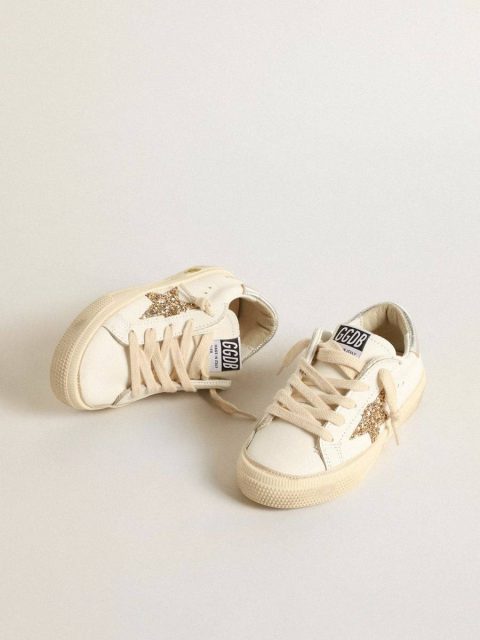 Kids May Teen In White Leather With Gold Glitter Star And Silver Heel Tab Girls (4-10 Years) Golden Goose White - Image 2
