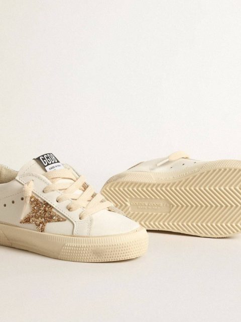 Kids May Teen In White Leather With Gold Glitter Star And Silver Heel Tab Girls (4-10 Years) Golden Goose White - Image 3