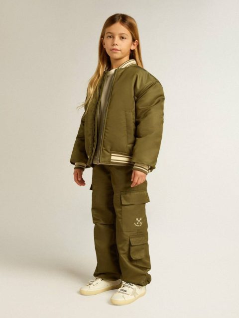 Kids Military Green Kids Military-Green Nylon Bomber Jacket With Lettering On The Back Topwear Selection (4-12 Years) Golden Goose - Image 2