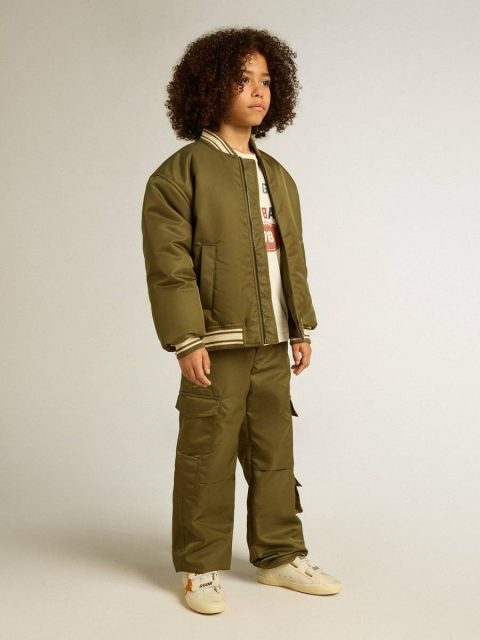 Kids Military Green Kids Military-Green Nylon Bomber Jacket With Lettering On The Back Topwear Selection (4-12 Years) Golden Goose - Image 4