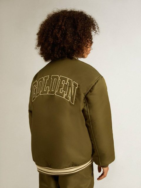 Kids Military Green Kids Military-Green Nylon Bomber Jacket With Lettering On The Back Topwear Selection (4-12 Years) Golden Goose - Image 5