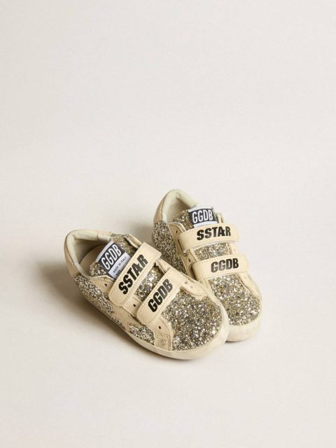Kids Old School Junior In Platinum Glitter With Leather Star And Heel Tab Little Girls (1-3 Years) Golden Goose - Image 2