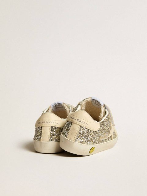 Kids Old School Junior In Platinum Glitter With Leather Star And Heel Tab Little Girls (1-3 Years) Golden Goose - Image 4