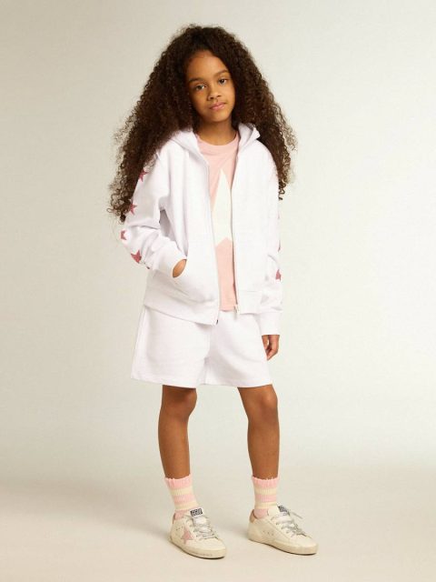 Kids White Girls’ Zip-Up Sweatshirt In White With Glitter Stars On The Sleeves Topwear Selection (4-12 Years) Golden Goose - Image 3