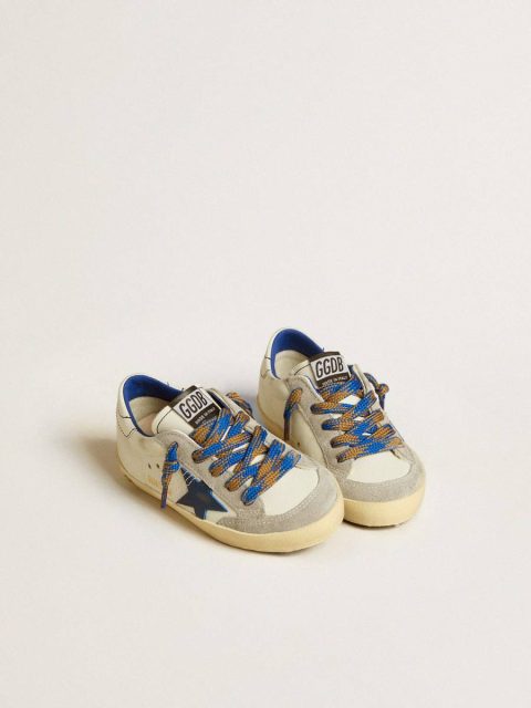 Kids White Little Boys (1-3 Years) Super-Star Junior With Blue Leather Star And Ice-Gray Suede Inserts Golden Goose - Image 2