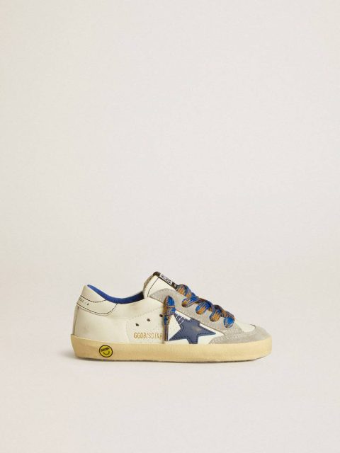 Kids White Little Boys (1-3 Years) Super-Star Junior With Blue Leather Star And Ice-Gray Suede Inserts Golden Goose