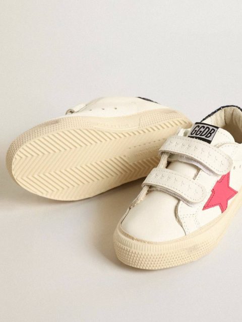 Kids White May Teen With Fuchsia Leather Star And Blue Glitter Heel Tab Girls (4-10 Years) Golden Goose - Image 3