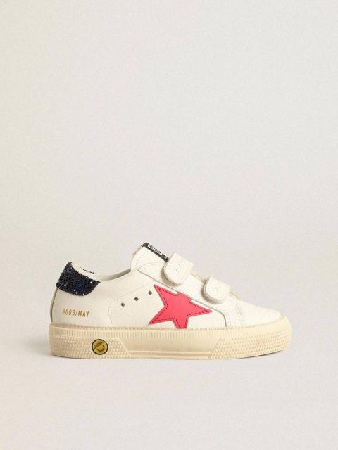 Kids White May Teen With Fuchsia Leather Star And Blue Glitter Heel Tab Girls (4-10 Years) Golden Goose
