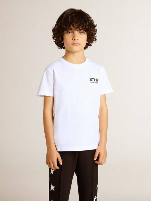 Kids White T-Shirt With Contrasting Black Logo And Star Optical White Topwear Selection (4-12 Years) Golden Goose - Image 3