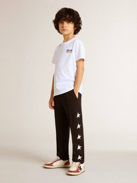 Kids White T-Shirt With Contrasting Black Logo And Star Optical White Topwear Selection (4-12 Years) Golden Goose - Image 4