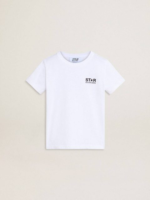 Kids White T-Shirt With Contrasting Black Logo And Star Optical White Topwear Selection (4-12 Years) Golden Goose