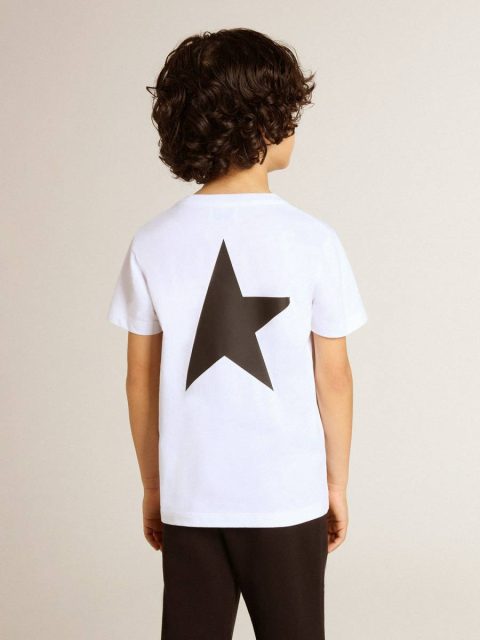 Kids White T-Shirt With Contrasting Black Logo And Star Optical White Topwear Selection (4-12 Years) Golden Goose - Image 5