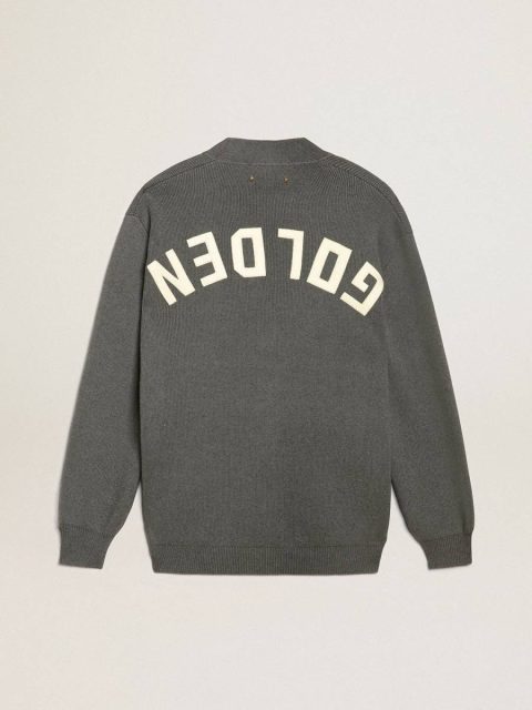 Knitwear Dark Gray Melange Men Men's Cardigan In Mélange Gray Cotton With Logo On The Back Golden Goose - Image 2