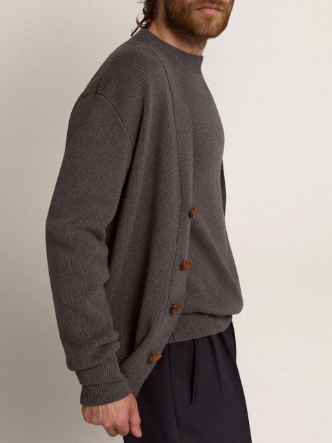 Knitwear Dark Gray Melange Men Men's Cardigan In Mélange Gray Cotton With Logo On The Back Golden Goose - Image 3