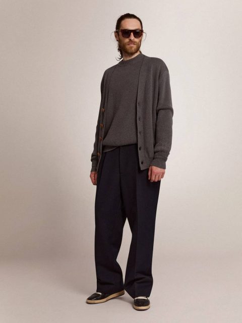 Knitwear Dark Gray Melange Men Men's Cardigan In Mélange Gray Cotton With Logo On The Back Golden Goose - Image 4