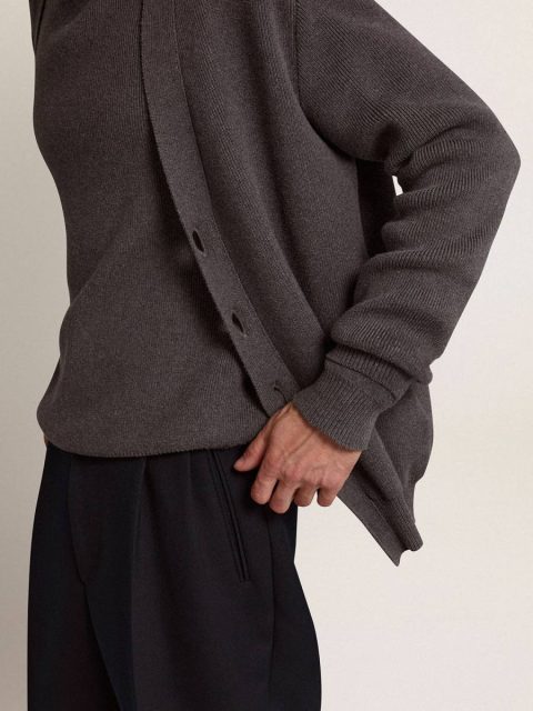 Knitwear Dark Gray Melange Men Men's Cardigan In Mélange Gray Cotton With Logo On The Back Golden Goose - Image 5