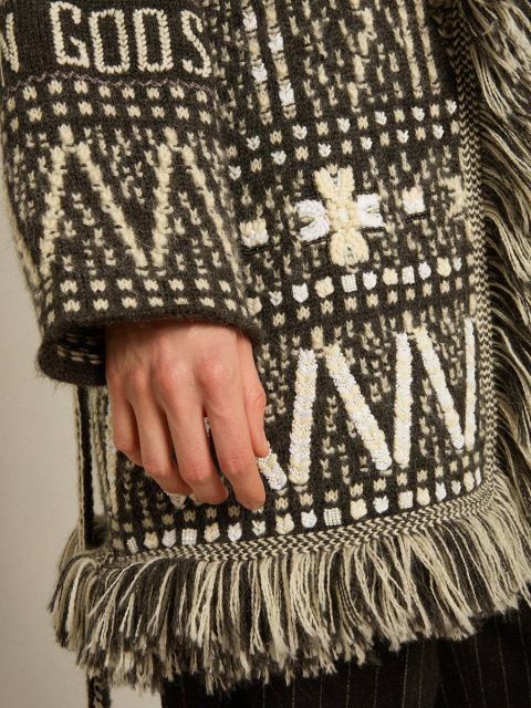 Knitwear Golden Goose Cardigan With Belt And Dark Gray Fair Isle Pattern Dark Gray Melange And Wool White Women - Image 5