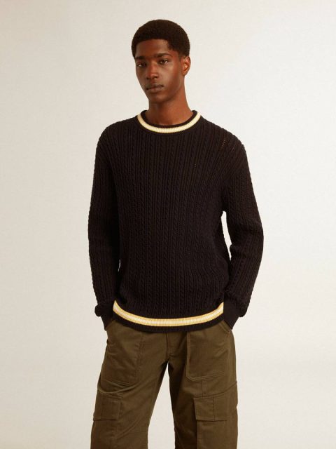 Knitwear Men’s Blue Round-Neck Sweater With Contrasting Ribbing Men Golden Goose Dark Blue - Image 2
