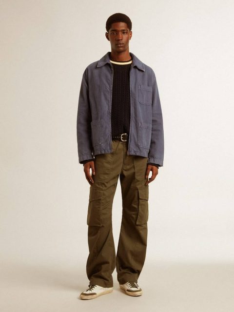 Knitwear Men’s Blue Round-Neck Sweater With Contrasting Ribbing Men Golden Goose Dark Blue - Image 3