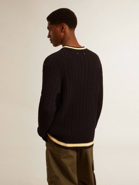 Knitwear Men’s Blue Round-Neck Sweater With Contrasting Ribbing Men Golden Goose Dark Blue - Image 4