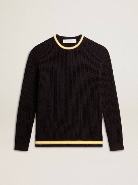 Knitwear Men’s Blue Round-Neck Sweater With Contrasting Ribbing Men Golden Goose Dark Blue