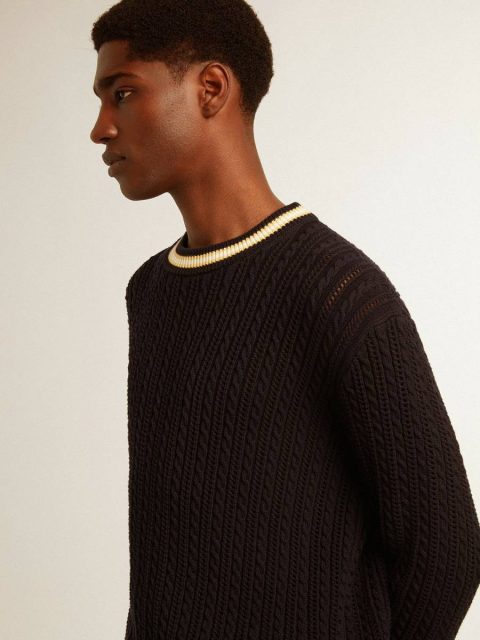 Knitwear Men’s Blue Round-Neck Sweater With Contrasting Ribbing Men Golden Goose Dark Blue - Image 5