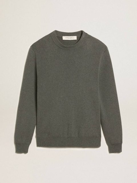 Knitwear Men's Round-Neck Sweater In Dark Gray Cotton With Logo On The Back Men Dark Gray Melange Golden Goose