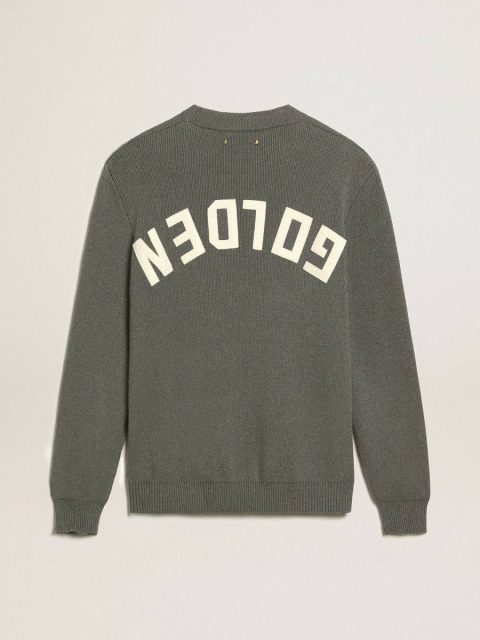 Knitwear Men's Round-Neck Sweater In Dark Gray Cotton With Logo On The Back Men Dark Gray Melange Golden Goose - Image 5