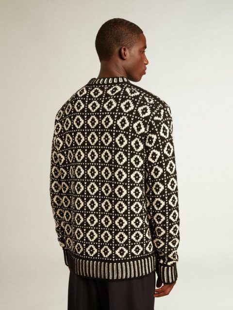 Knitwear Round-Neck Sweater With Geometric Pattern In Vintage White And Black Golden Goose Vintage White And Black Men - Image 4