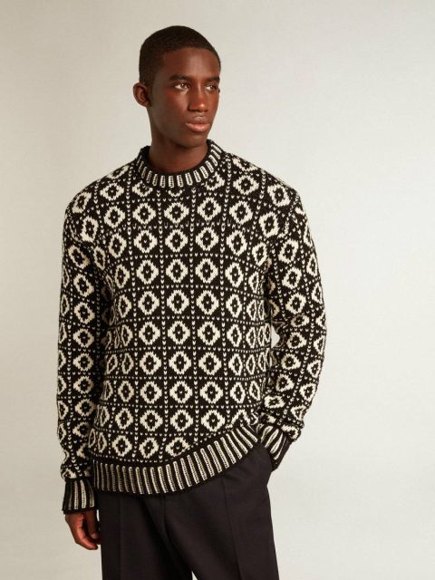 Knitwear Round-Neck Sweater With Geometric Pattern In Vintage White And Black Golden Goose Vintage White And Black Men - Image 5