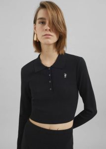 Knitwear Women The Frankie Shop Giselle Cropped Knit Polo - Black Black - Image 2