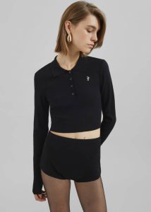 Knitwear Women The Frankie Shop Giselle Cropped Knit Polo - Black Black