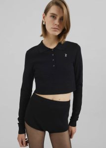 Knitwear Women The Frankie Shop Giselle Cropped Knit Polo - Black Black - Image 4