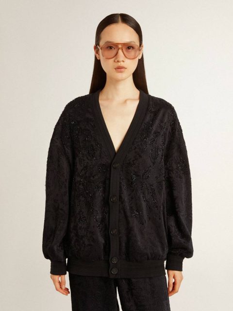 Knitwear Women's Black Cardigan With Tone-On-Tone Toile De Jouy Bead Embroidery Golden Goose Black Women - Image 2